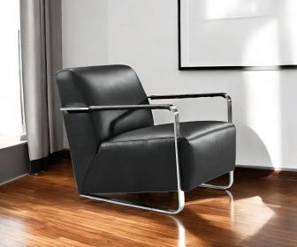 Modern Black Leather And Chrome Accent Chair