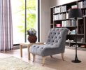 36" Grey Foam  Wood  And Velour Tufted Accent Chair