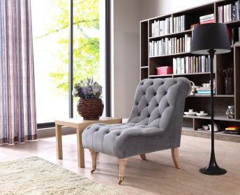 36" Grey Foam  Wood  And Velour Tufted Accent Chair
