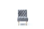 36" Grey Foam  Wood  And Velour Tufted Accent Chair