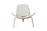 30" Walnut Wood And White Leather Accent Chair