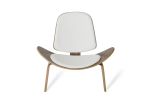 30" Walnut Wood And White Leather Accent Chair
