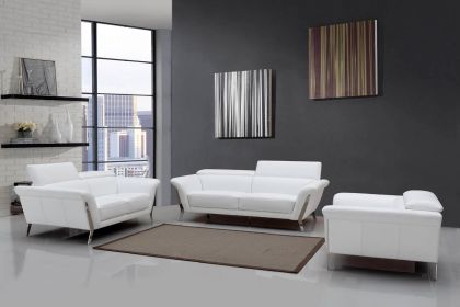 48" White Leather And Steel Sofa Set