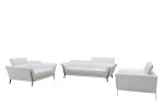 48" White Leather And Steel Sofa Set