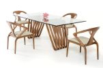 83" Clear And Brown Glass And Solid Wood Double Pedestal Base Dining Table