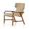 32" Walnut Wood And Taupe Leatherette Accent Chair