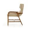 32" Walnut Wood And Taupe Leatherette Accent Chair
