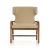 32" Walnut Wood And Taupe Leatherette Accent Chair
