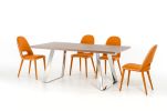 30" Steel  Walnut Veneer  And Wood Dining Table