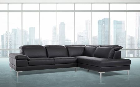 48" Black Eco Leather  Wood  Steel  And Foam Sectional Sofa