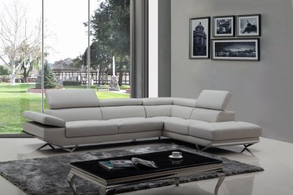 37" Light Grey Eco Leather  Foam  Wood  And Metal Sectional Sofa