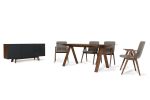 30" Walnut Wood  Veneer  Mdf  And Glass Dining Set