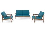 32" Blue And Walnut Wood And Linen Sofa Set