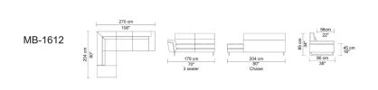 34" Brown Fabric  Foam  Wood  And Steel Sectional Sofa