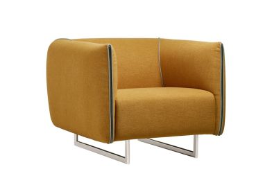 29" Grey And Yellow Fabric Foam  Metal  And Wood Sofa Set