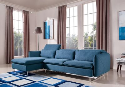 37" Blue Fabric  Foam  Wood  And Steel Sectional Sofa