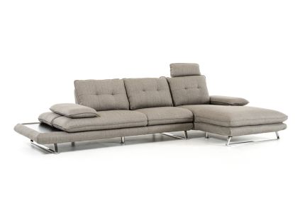 34" Grey Fabric  Foam  Wood  And Steel Sectional Sofa