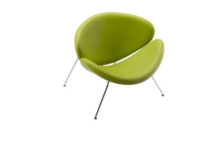 28" Green Leatherette And Metal Accent Chair