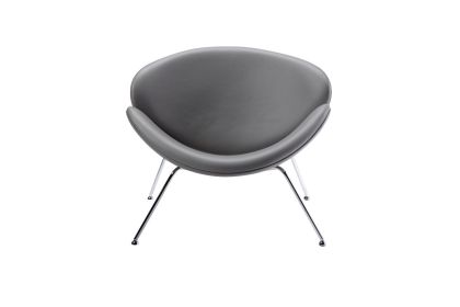 28" Grey Leatherette And Metal Accent Chair