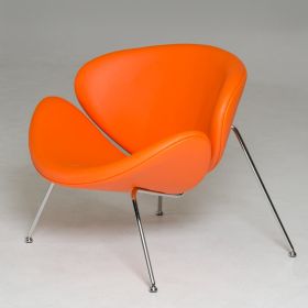 28" Orange Leatherette And Metal Accent Chair