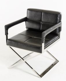 30" Black Bonded Leather And Metal Accent Chair