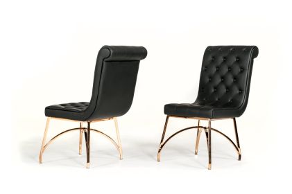 Tufted Black And Gold Upholstered Faux Leather Dining Side Chair