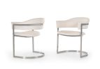White And Silver Upholstered Faux Leather Wing Back Dining Arm Chair