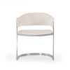 White And Silver Upholstered Faux Leather Wing Back Dining Arm Chair