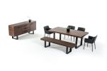30" Walnut Veneer And Stainless Steel Dining Table