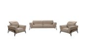 30" Taupe Leather  Iron  And Wood Sofa And Chair Set