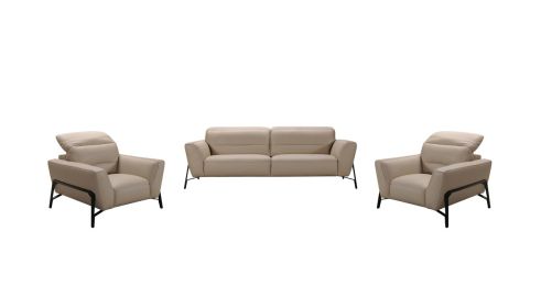 30" Taupe Leather  Iron  And Wood Sofa And Chair Set