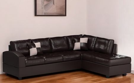 111" X 78" X 34" Black Bonded Leather Reversible Sectional Sofa With 2 Pillows