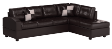 111" X 78" X 34" Black Bonded Leather Reversible Sectional Sofa With 2 Pillows