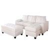 83" X 57" X 35" White Bonded Leather Match Sectional Sofa With Ottoman