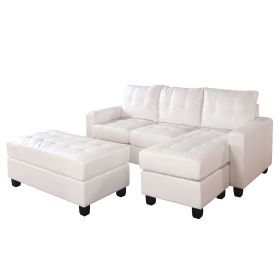 83" X 57" X 35" White Bonded Leather Match Sectional Sofa With Ottoman