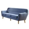 78" Blue Linen Sofa With Brown Legs