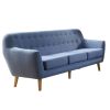 78" Blue Linen Sofa With Brown Legs