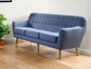 78" Blue Linen Sofa With Brown Legs