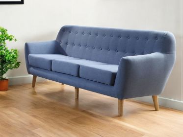78" Blue Linen Sofa With Brown Legs