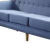 78" Blue Linen Sofa With Brown Legs