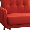 74" Red Linen Sofa With Wood Brown Legs