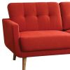74" Red Linen Sofa With Wood Brown Legs