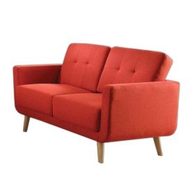 56" X 31" X 35" Red Linen Loveseat