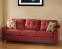 84" Red Linen Sofa And Toss Pillows With Chocolate Legs