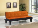66" Orange Fabric Sofa With Black Legs