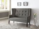 56" Gray Fabric Settee With Chocolate Legs
