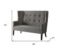 56" Gray Fabric Settee With Chocolate Legs