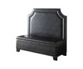 54" Espresso Faux Leather Settee With Chocolate Legs