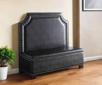54" Espresso Faux Leather Settee With Chocolate Legs