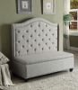 54" Beige Fabric Settee With Chocolate Legs